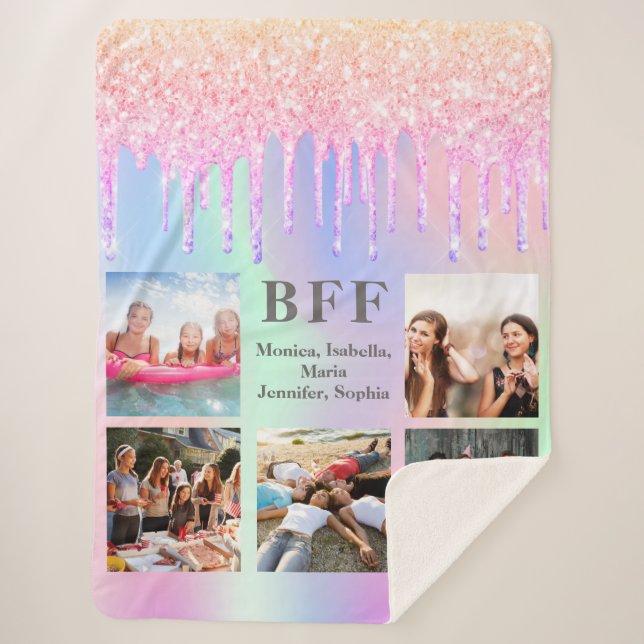 Friends photo collage pink purple glitter sherpa blanket (Front)