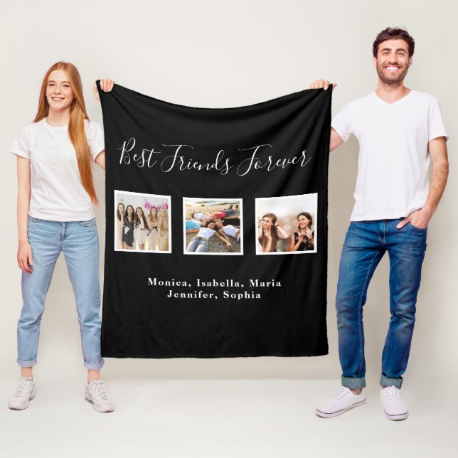 Friends photo names black fleece blanket (In Situ)