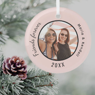Friends photo names blush pink glass tree decoration