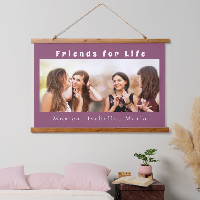 Friends photo names purple hanging tapestry (Bedroom)