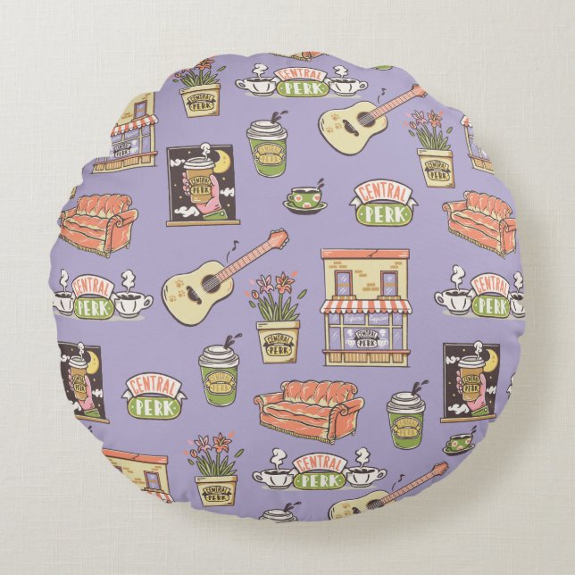 FRIENDS™ | Purple Icon Pattern Round Cushion (Front)