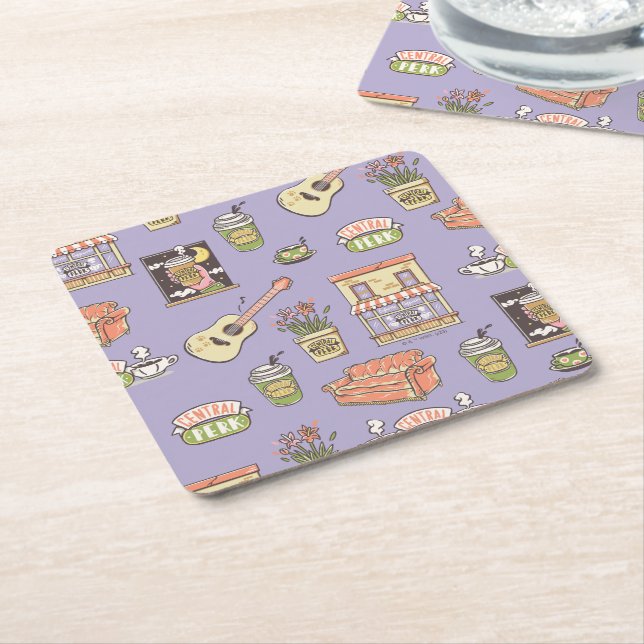 FRIENDS™ | Purple Icon Pattern Square Paper Coaster (Angled)