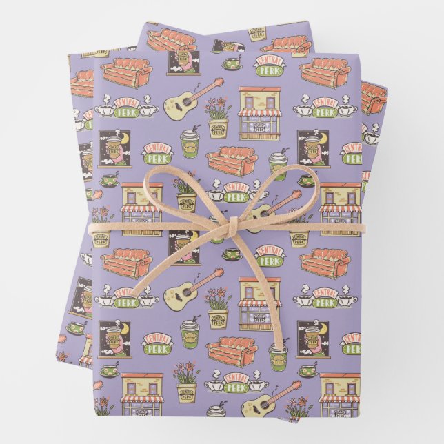 FRIENDS™ | Purple Icon Pattern Wrapping Paper Sheet (In situ)