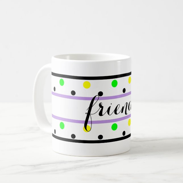 Friends Purple Yellow Green Polka Dots Coffee Mug (Front Left)