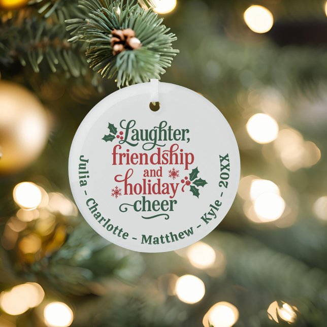 Friends red green typography Christmas Glass Tree Decoration (Creator Uploaded)