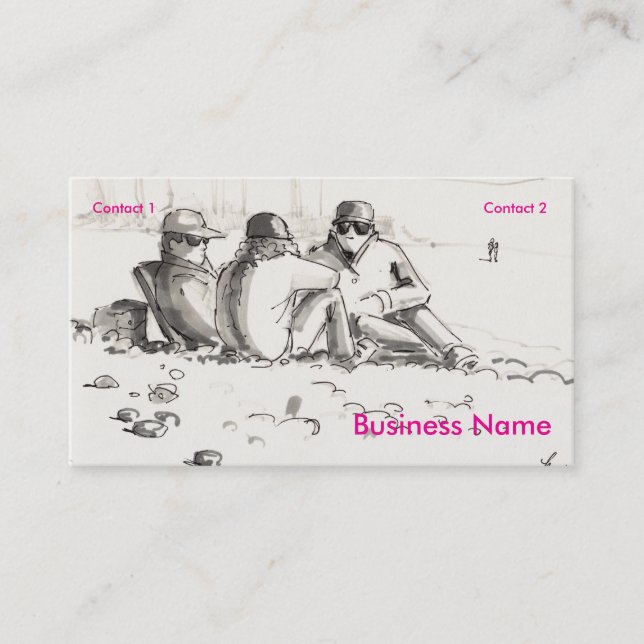 Friends sat on beach drawing business card (Front)