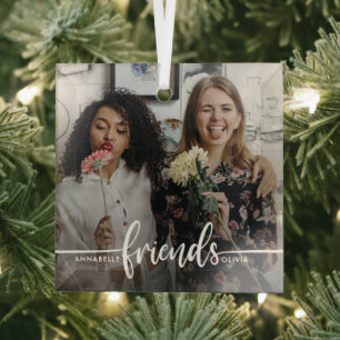 Friends Script Modern Photo  Glass Tree Decoration