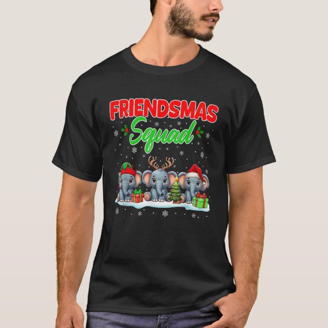 Friends Squad Christmas Three Santa Reindeer Elf E T-Shirt (Front)