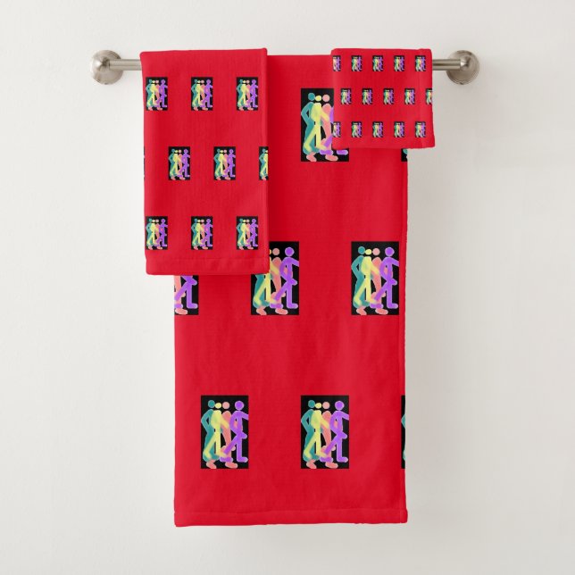 Friends Strolling Red    Bath Towel Set (Insitu)