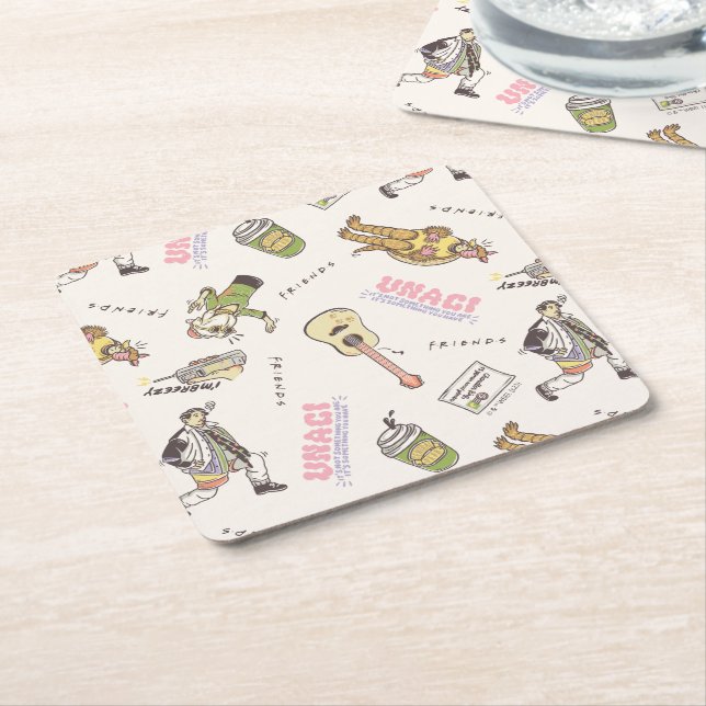 FRIENDS™ Tan Cartoon Pattern Square Paper Coaster (Angled)