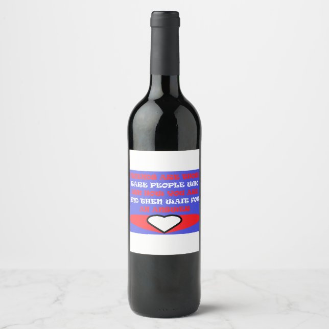 Friends themed colors red blue white design   wine label (Front)