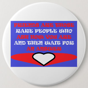 Friends themed colours red blue white design hat 6 cm round badge