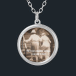 Friends till the end silver plated necklace<br><div class="desc">An old photograph of two older ladies helping each other up the stairs,  featuring the quote,  “The most valuable antique is an old friend!”</div>