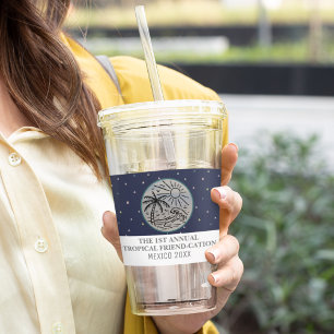 Friends Vacation Tropical Girls Trip Palm Trees Acrylic Tumbler