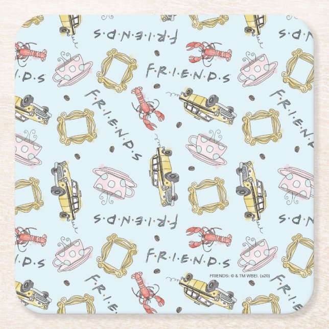 FRIENDS™ Watercolor Icons Pattern Square Paper Coaster (Front)