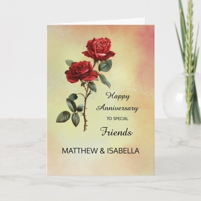 Friends Wedding Anniversary Two Red Roses Card (Front)