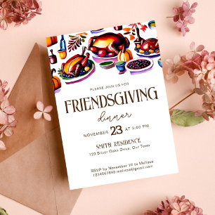 Friendsgivig Thanksgiving table dishes modern Invitation