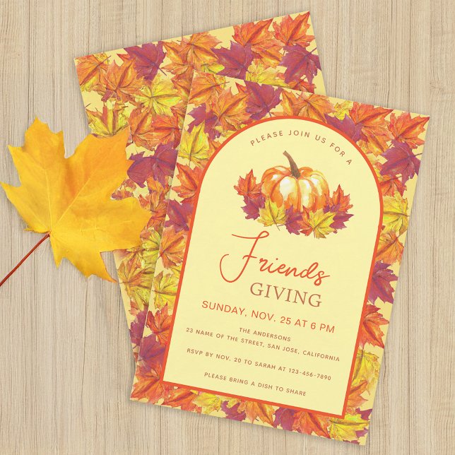 Friendsgiving Autumn Pumpkin and Fall Leaves Arch Invitation (Creator Uploaded)