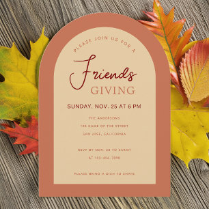 Friendsgiving Brown Modern Arch Terracotta Beige Invitation