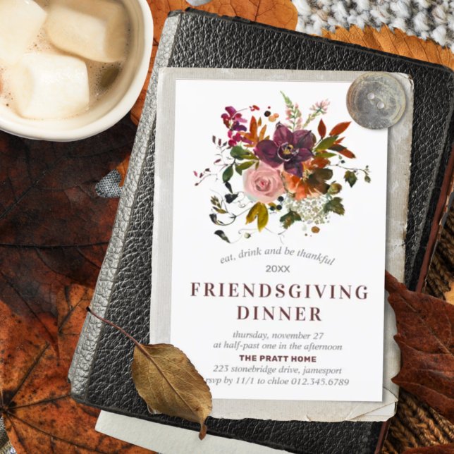 Friendsgiving Burgundy Red Postcard Invitation (Creator Uploaded)