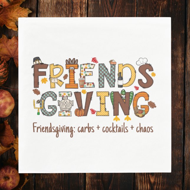 Friendsgiving: carbs + cocktails + chaos cocktail  napkin (Creator Uploaded)