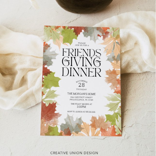 Friendsgiving Dinner Autumn Leaves Rustic Dinner Invitation (Creator Uploaded)