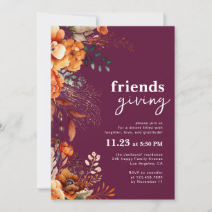 Friendsgiving dinner classy burgundy floral  invitation