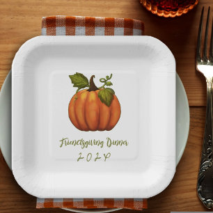 Friendsgiving Dinner Dated Pumpkin Paper Plate