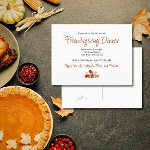Friendsgiving Dinner Elegant Foliage Thanksgiving Invitation Postcard