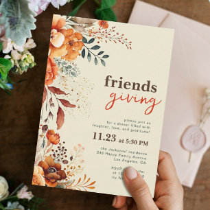 Friendsgiving dinner floral  invitation