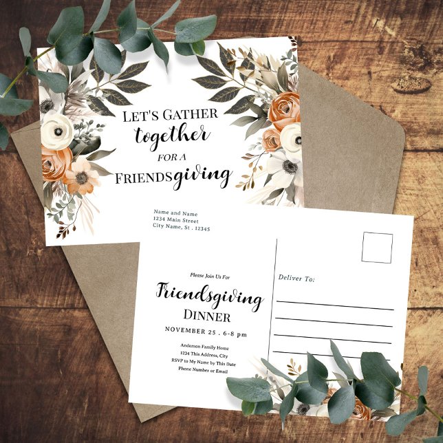 Friendsgiving Dinner Floral Invitation Postcard (Creator Uploaded)