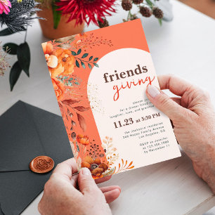 Friendsgiving dinner floral white arch invitation