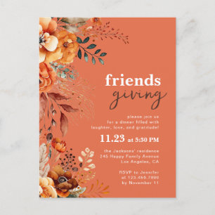 Friendsgiving dinner invitation autumnal floral postcard