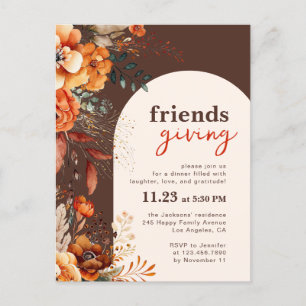 Friendsgiving dinner invitation autumnal floral postcard