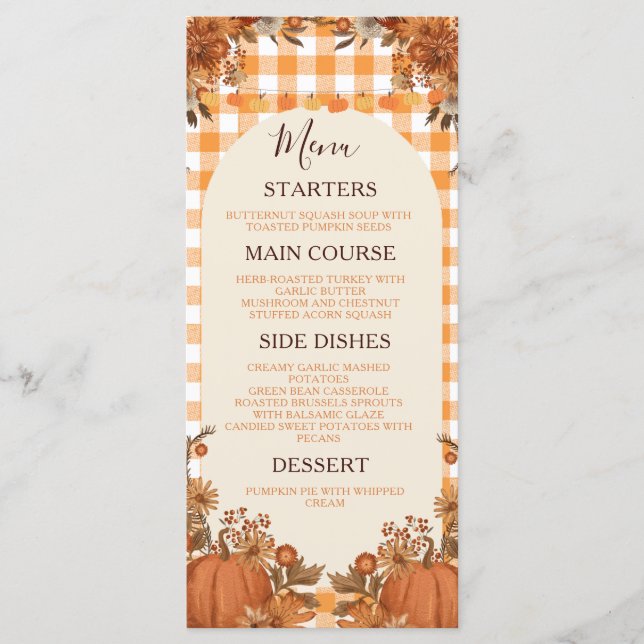 Friendsgiving Dinner Menu Card Fall Pumpkin (Front)