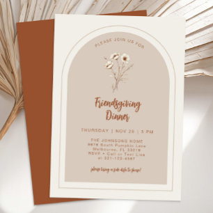 Friendsgiving Dinner Modern Floral Terracotta Invitation