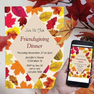 Friendsgiving Dinner Party Fall Colours Leaves Invitation