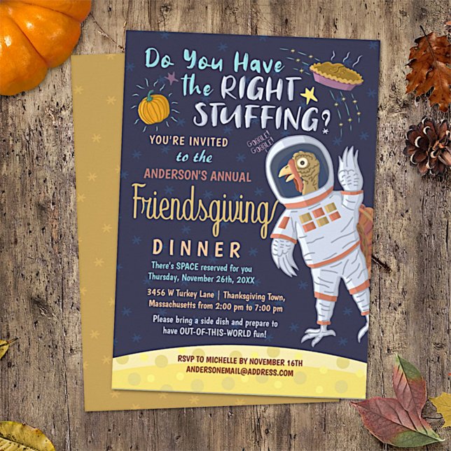 Friendsgiving Dinner Party Funny Astronaut Turkey Invitation (Creator Uploaded)