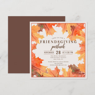 Friendsgiving Dinner Potluck Autumn Leaves Invitation