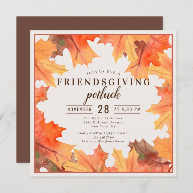 Friendsgiving Dinner Potluck Autumn Leaves Invitation (Front/Back)