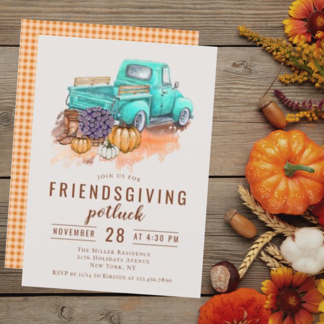 Friendsgiving Dinner Potluck Rustic Farm Truck Invitation (Creator Uploaded)