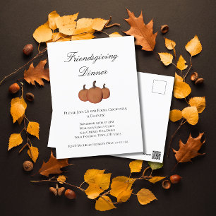 Friendsgiving Dinner Pumpkins Elegant Script Postcard