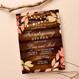 Friendsgiving Dinner Rustic Fall Leaf Invitation