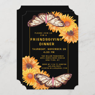 Friendsgiving Dinner Rustic Sunflowers Butterfly Invitation