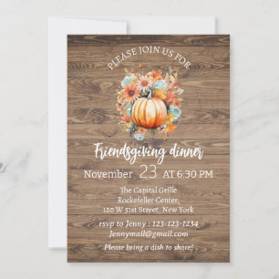 friendsgiving dinner rustic wood modern chic invitation