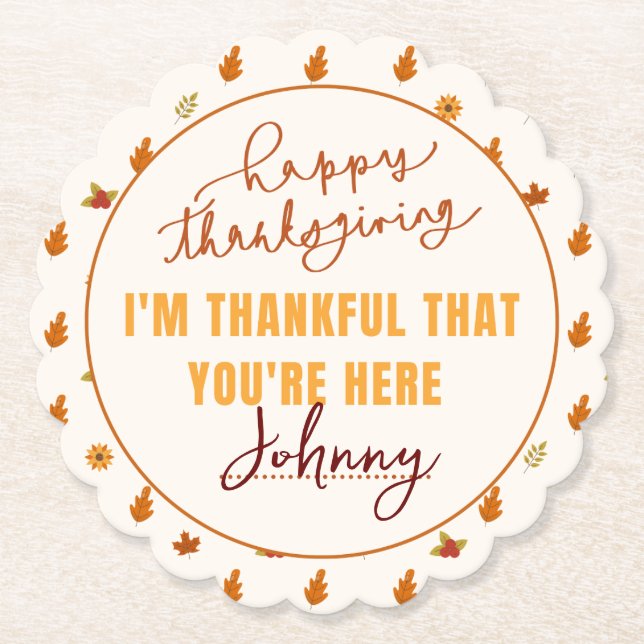 Friendsgiving Dinner Script Boho Party Tableware Paper Coaster (Front)