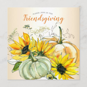 Friendsgiving Dinner Sunflower Floral w/ Pumpkins Invitation