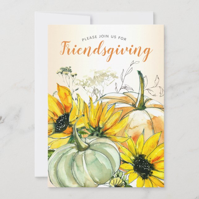 Friendsgiving Dinner Sunflower Floral w/ Pumpkins Invitation (Front)
