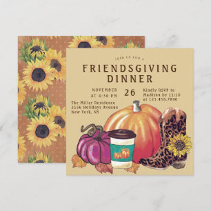 Friendsgiving Dinner Sunflowers Pumpkin Boots Invitation
