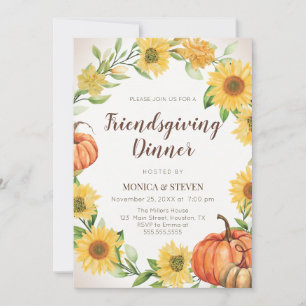 Friendsgiving Dinner Sunflowers & Pumpkins fall Invitation